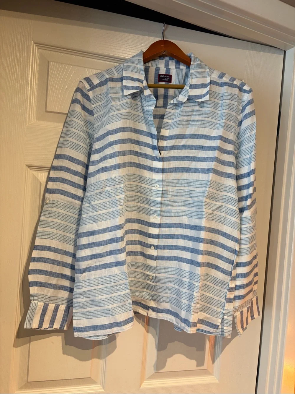 NWT Light Blue 100% Linen Striped Button Down Shirt